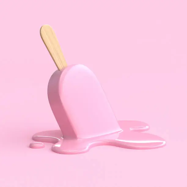 Chocolate ice cream on stick melting on white background 3d rendering