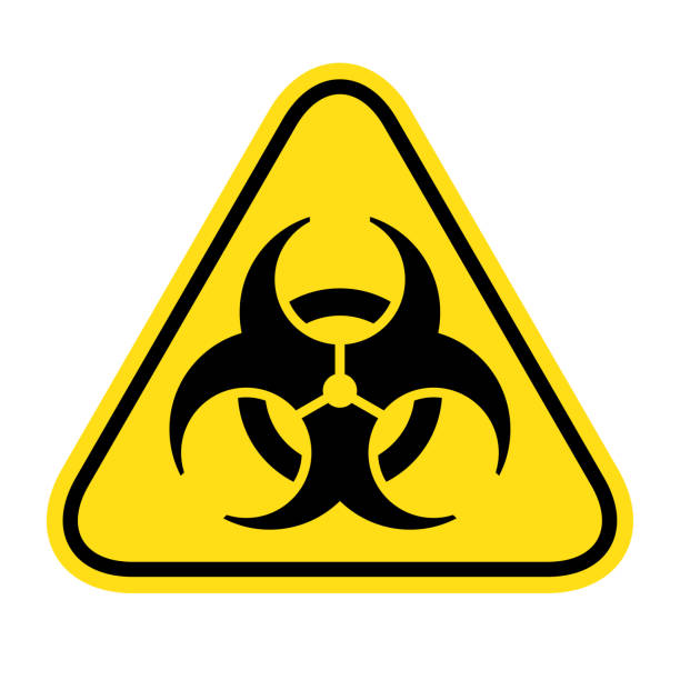 symbol zagrożenia biologicznego, znak ostrzegawczy zagrożenia biologicznego - radiation protection suit biology danger biochemical warfare stock illustrations