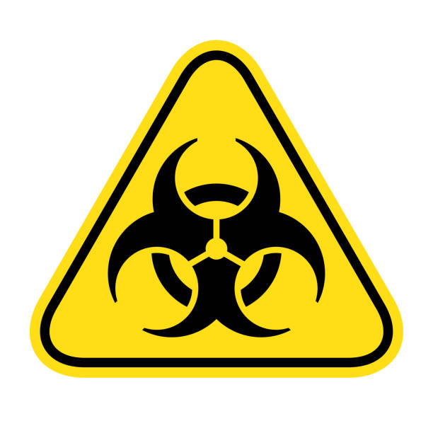 символ биологической опасности, предупреждающий знак биологической опасности - radiation protection suit biology danger biochemical warfare stock illustrations