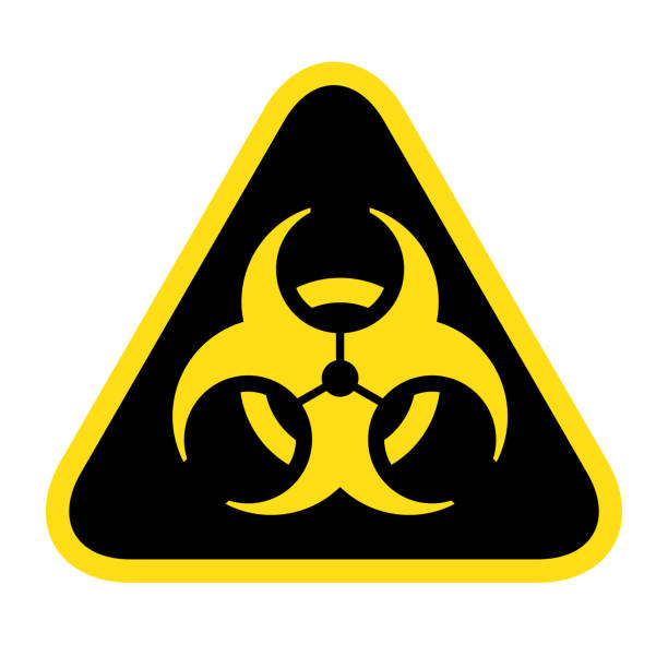 symbol zagrożenia biologicznego, znak ostrzegawczy zagrożenia biologicznego - radiation protection suit biology danger biochemical warfare stock illustrations