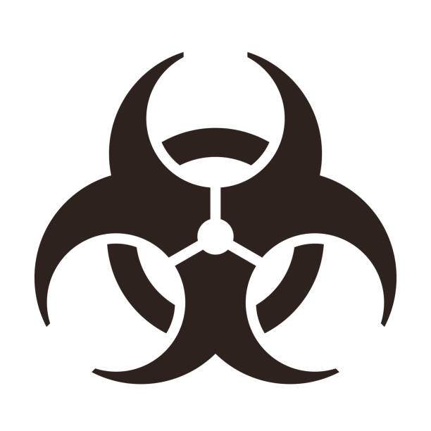symbol zagrożenia biologicznego, znak ostrzegawczy zagrożenia biologicznego - radiation protection suit biology danger biochemical warfare stock illustrations