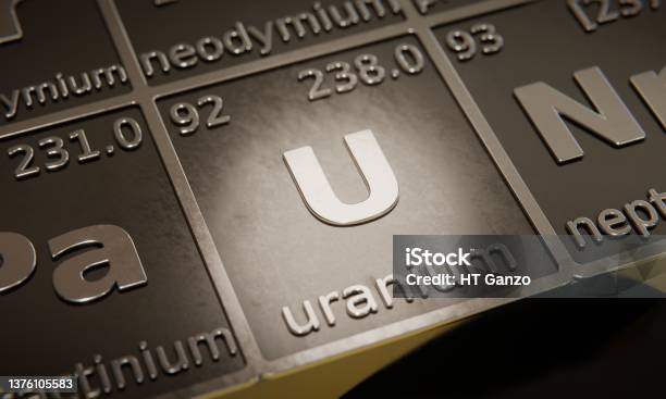 Highlight On Chemical Element Uranium In Periodic Table Of Elements 3d Rendering Stock Photo - Download Image Now