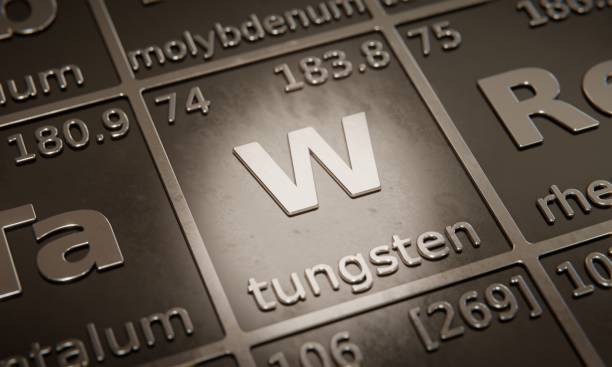 destacar en el elemento químico tungsteno en la tabla periódica de elementos. renderizado 3d - tungsten fotografías e imágenes de stock
