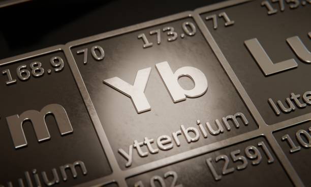 istock Highlight on chemical element Ytterbium in periodic table of elements. 3D rendering 1376105811