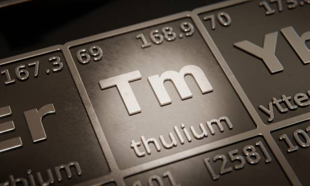 istock Highlight on chemical element Thulium in periodic table of elements. 3D rendering 1376105822