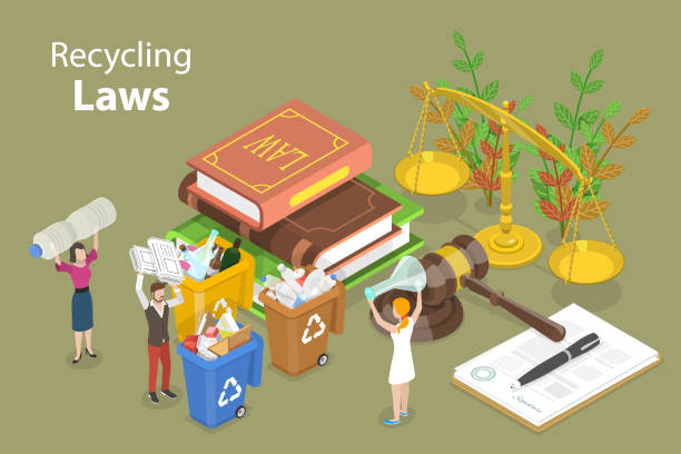 3D Isometric Flat  Conceptual Illustration of Recycling Laws 3D Isometric Flat  Conceptual Illustration of Recycling Laws, Ecological Regulations climate justice stock illustrations