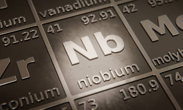 istock Highlight on chemical element Niobium in periodic table of elements. 3D rendering 1376106842