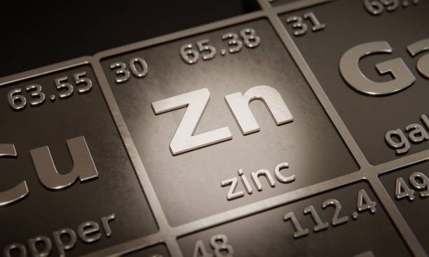 Highlight on chemical element Zinc in periodic table of elements. 3D rendering Highlight on chemical element Zinc in periodic table of elements. 3D rendering zinc element stock pictures, royalty-free photos & images