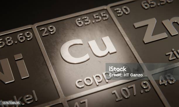 Highlight On Chemical Element Copper In Periodic Table Of Elements 3d Rendering Stock Photo - Download Image Now
