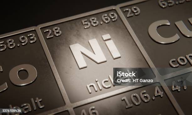 Highlight On Chemical Element Nickel In Periodic Table Of Elements 3d Rendering Stock Photo - Download Image Now