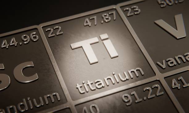 Highlight on chemical element Titanium in periodic table of elements. 3D rendering Highlight on chemical element Titanium in periodic table of elements. 3D rendering titanium stock pictures, royalty-free photos & images