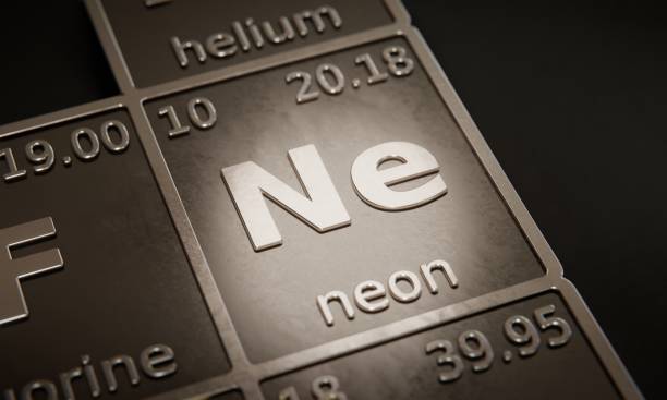 istock Highlight on chemical element Neon in periodic table of elements. 3D rendering 1376111601