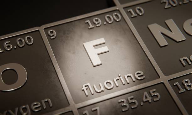 istock Highlight on chemical element Fluorine in periodic table of elements. 3D rendering 1376111612