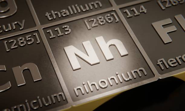 istock Highlight on chemical element Nihonium in periodic table of elements. 3D rendering 1376113742