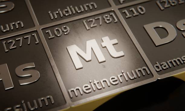 istock Highlight on chemical element Meitnerium in periodic table of elements. 3D rendering 1376114314