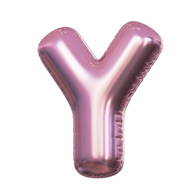 Pink metallic balloon font 3d rendering, letter Y