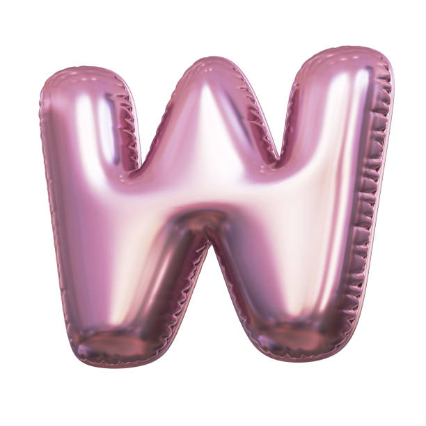 istock Pink metallic balloon font 3d rendering, letter W 1376120955