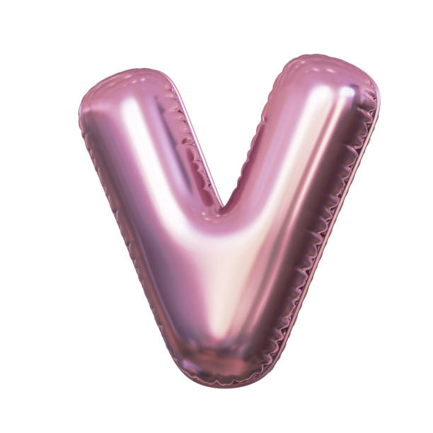 istock Pink metallic balloon font 3d rendering, letter V 1376120967