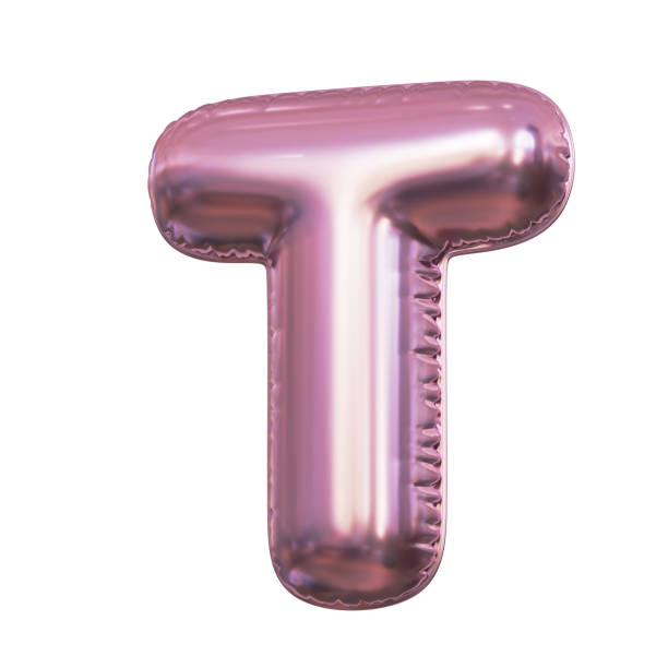 istock Pink metallic balloon font 3d rendering, letter T 1376121347