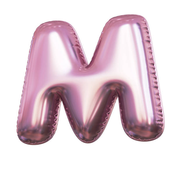 istock Pink metallic balloon font 3d rendering, letter M 1376122120