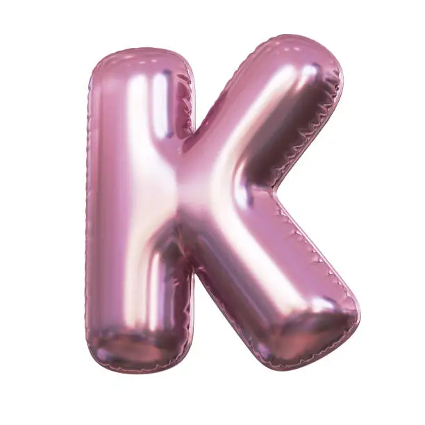 Pink metallic balloon font 3d rendering, letter K