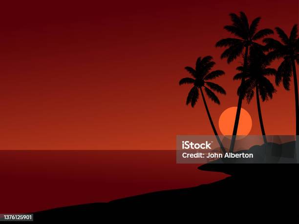 Simple Red Sunset Tropical Red Sunset Background Stock Illustration - Download Image Now ...