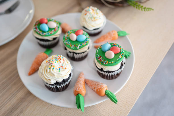 Plate with a small cakes/muffins decorated in the Easter spirit