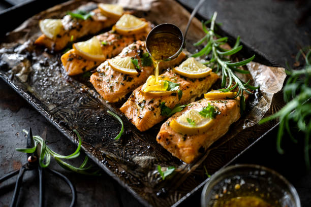 Lacquered salmon Diverse Keto Dishes, Quebec, Canada Keto Diet stock pictures, royalty-free photos & images