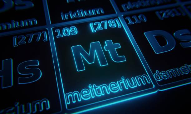istock Focus on chemical element Meitnerium illuminated in periodic table of elements. 3D rendering 1376136773
