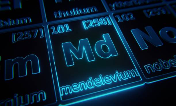 istock Focus on chemical element Mendelevium illuminated in periodic table of elements. 3D rendering 1376138024