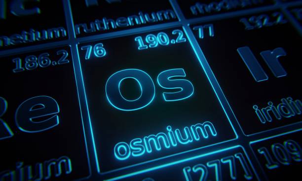 istock Focus on chemical element Osmium illuminated in periodic table of elements. 3D rendering 1376142066