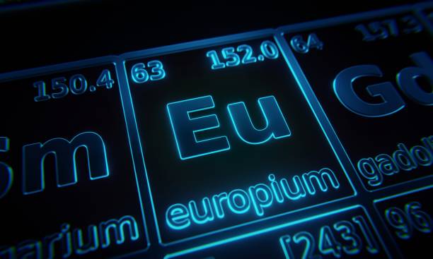 istock Focus on chemical element Europium illuminated in periodic table of elements. 3D rendering 1376144347