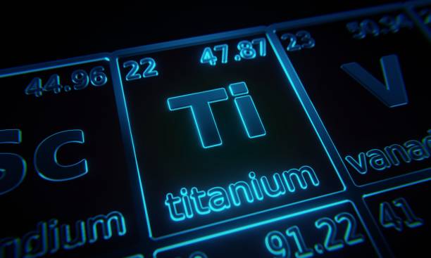 istock Focus on chemical element Titanium illuminated in periodic table of elements. 3D rendering 1376151954