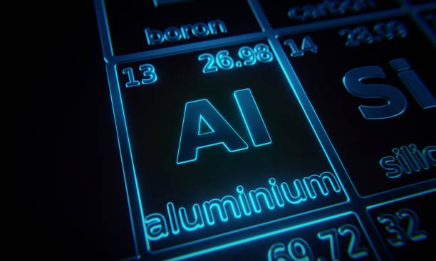 istock Focus on chemical element Aluminium illuminated in periodic table of elements. 3D rendering 1376153428