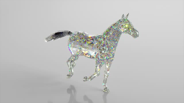 The diamond horse is running. The concept of nature and animals. Low poly. White color. 3d animation of seamless loop