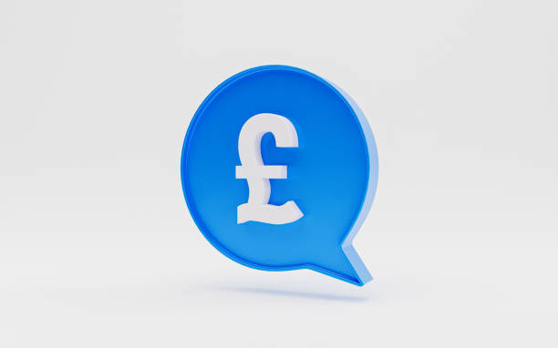 istock Isolated of White pound sterling sign inside of blue text message on white background for currency exchange and money transfer concept by 3d render. 1376172549