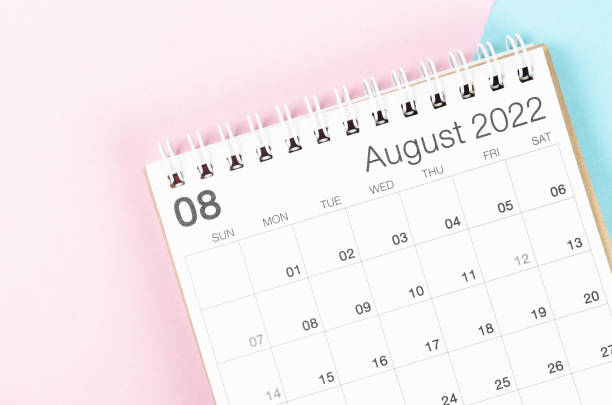 istock August 2022 desk calendar on beautiful background. 1376177384