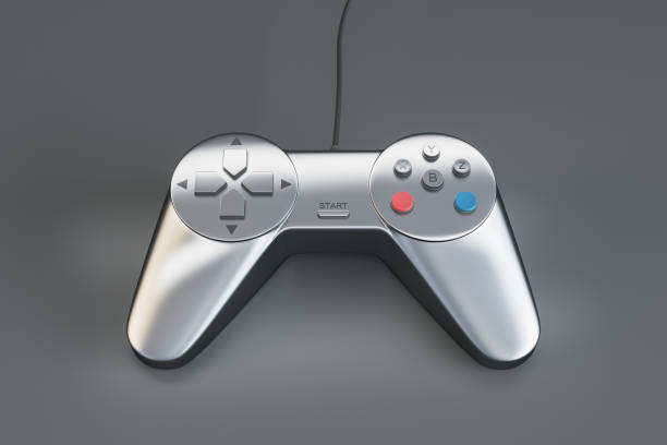 istock Close up of joystick on gray background. Game and control concept. 3D Rendering. 1376234614