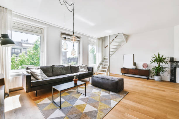istock Nice living room with black sofa 1376235163