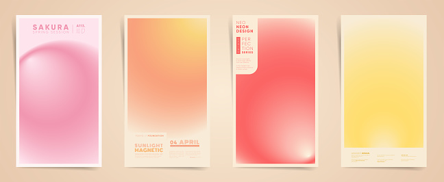 Abstract spring vertical stories, gradient cover template design set for poster, social media post and stories banner. Aesthetic circular gradient  post. Vector modern color kit.