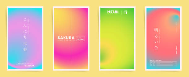 Japanese spring neon vertical stories, gradient cover template design set for poster, social media post and stories banner. Neo cyberpunk gradient bright post. Vector springtime space vivid set. Japanese spring neon vertical stories, gradient cover template design set for poster, social media post and stories banner. Neo cyberpunk gradient bright post. Vector springtime space vivid set. aura stock illustrations