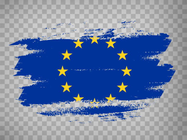 flaga unii europejskiej, tło pociągnięcia pędzlem.  flaga unii europejskiejna przezroczystym tle projektu strony internetowej, aplikacji, interfejsu użytkownika.  eps10. - european community european union flag europe flag stock illustrations