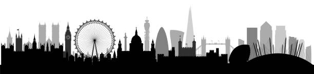 런던 (모든 건물은 완전하고 이동 가능) - london england skyline silhouette built structure stock illustrations
