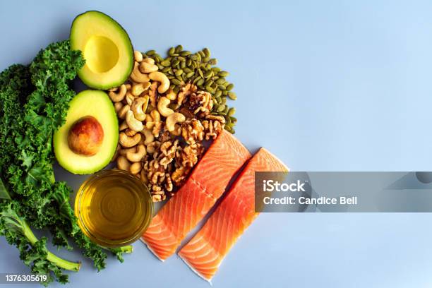 Overhead View Of Fresh Omega3 Rich Foods Stock Photo - Download Image Now - Healthy Eating, Anti-inflammatory, Food