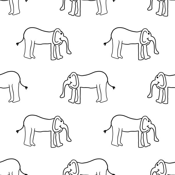 Cartoon doodle linear elephant seamless pattern. Cartoon doodle linear elephant seamless pattern. Abstract background with cute hand drawn elephant in childlike style. cartoon of the how to draw a infinity sign stock illustrations