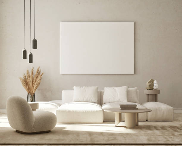 istock mock up poster frame in modern interior background, living room, Scandinavian style, 3D render, 3D illustration 1376337725