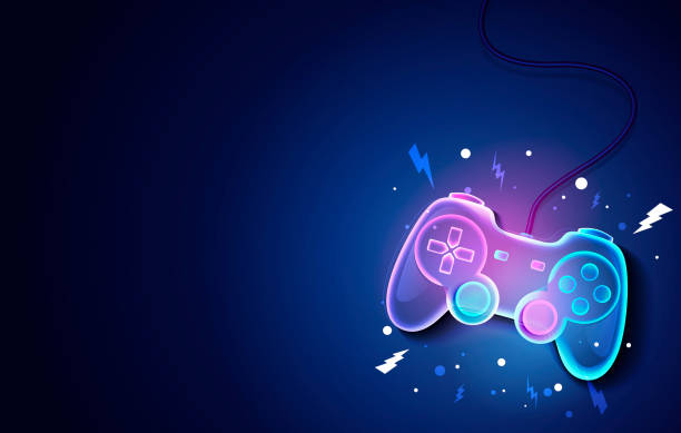 ilustrações de stock, clip art, desenhos animados e ícones de vector illustration neon future game pad background. - retro revival video game joystick gamer