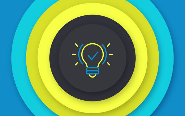 ilustrações de stock, clip art, desenhos animados e ícones de idea planning lightbulb tip check mark line icon background - check mark digital composite blue computer icon