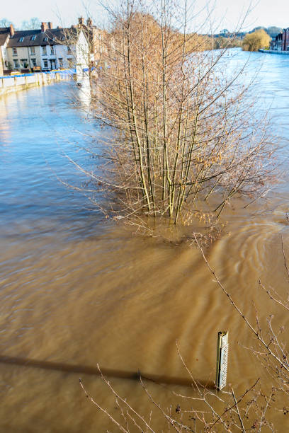 istock Trees covered by high river floodwater at Bewdley,Worcestershire,England,UK. 1376343230