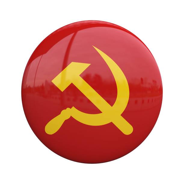 insignia del comunismo, hoz y pin de martillo 3d renderizado - hoz y martillo fotografías e imágenes de stock
